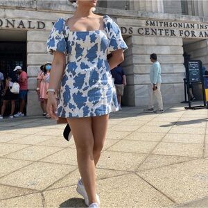Cider Blue and White Cow Print Mini Dress